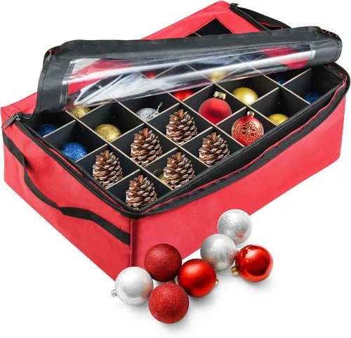 Miniatura 7 de Caja de almacenamiento para adornos - Organizador con cremallera con 48 compartimentos individuales y divisores para bombillas y decoraciones Verde