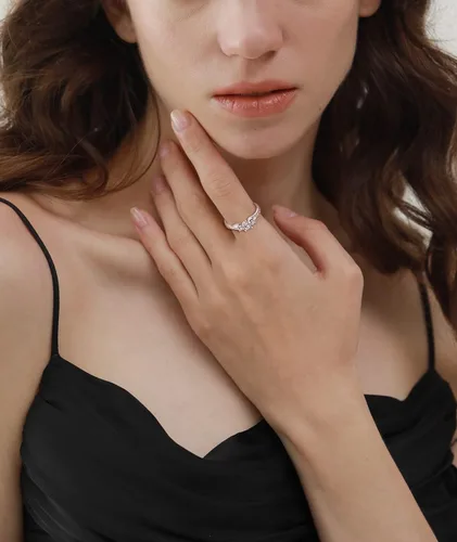 Miniatura 3 de YL - Anillos de boda de plata de ley para mujer, 3 piedras de nacimiento transparentes