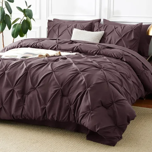 Miniatura 34 de CozyLux - Juego de ropa de cama con pliegues plisados de 7 piezas en una bolsa; edredón tamaño King para todas las estaciones, sábanas, fundas
