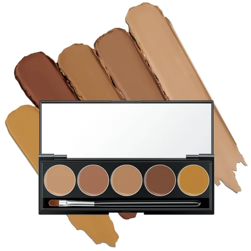 FALOCUTUS Paleta corrector corrector multiusos 5 en 1, paleta de contorno impermeable de larga duración, kit profesional de corrector cremoso para