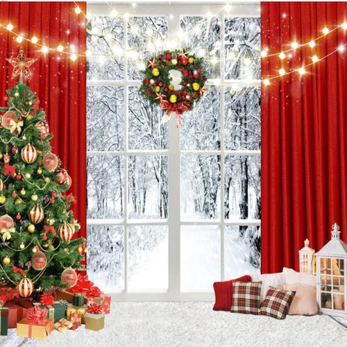 Miniatura 8 de Telón de fondo navideño de 7 x 5 pies, telón de fondo de ventana navideña para fotografía, escena de nieve de invierno, decoración de fiesta