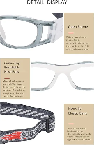 Miniatura 4 de N/A'' Gafas deportivas para niños, baloncesto, fútbol, entrenamiento, seguras, antiniebla, 7-12 Marco gris almohadilla blanca