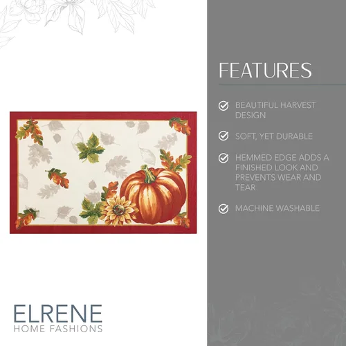 Miniatura 3 de Elrene Home Fashions Manteles individuales de otoño con bordes de hojas oscilantes, manteles de mesa de comedor de temporada, 13 pulgadas de ancho x