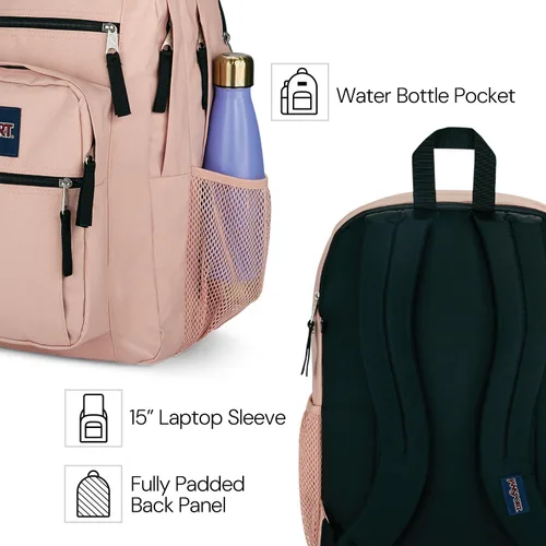 Miniatura 3 de JanSport Mochila para portátil - Bolsa para computadora con 2 compartimentos, tirantes ergonómicos, funda para portátil de 15 pulgadas, asa de Gris