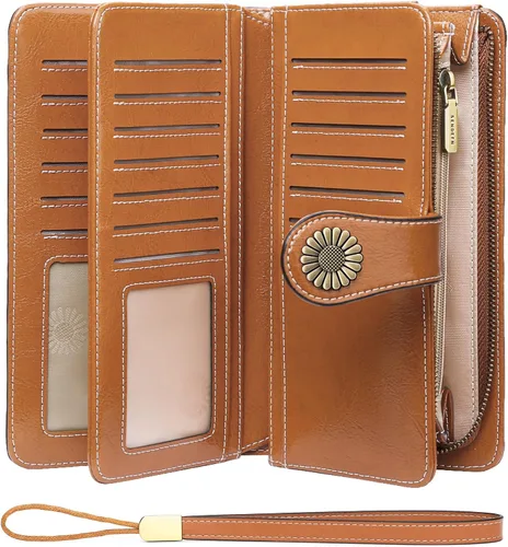 Miniatura 30 de SENDEFN Billeteras de cuero para mujer, tarjetero de crédito con bloqueo RFID, pulsera de gran capacidad with RFID Blocking, Large Capacity