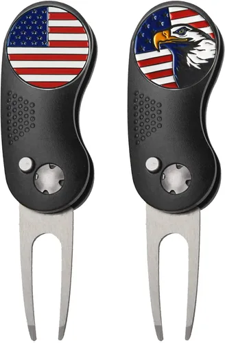 Miniatura 18 de FINGER TEN Herramienta de reparación de golf Divot y marcador de bola, paquete económico, plegable de acero inoxidable magnético con botón