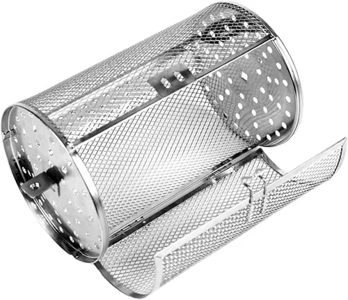 YARDWE Asador de acero inoxidable Asador Tambores Asador Cesta Horno Asado Horno Horno Horno Hornear para Cacahuete Seco Café Granos BBQ Plata