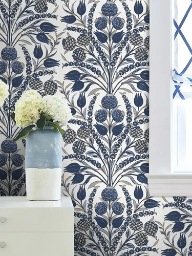 Miniatura 9 de CiCiwind Papel tapiz de despegar y pegar, color azul y blanco, papel de pared floral, bohemio, autoadhesivo, apto para inquilinos, papel de contacto
