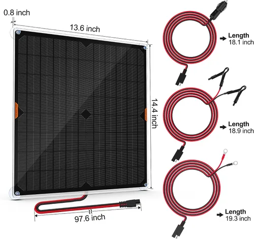 Miniatura 6 de OYMSAE Cargador de batería de coche de panel solar de 20 W 12 V, portátil, impermeable, cargador de batería y mantenedor para automóvil, barco