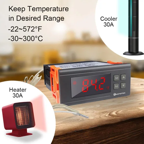 Miniatura 3 de Controlador de temperatura digital KETOTEK KT8230 Termostato regulador 120VAC 30A Fahrenheit -22~572℉ Calefacción enfriamiento para incubadora