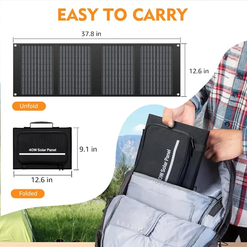 Miniatura 8 de Panel Solar de 40W EnginStar Panel Solar Plegable de 40 Vatios para Estación de Energía Portátil con Puerto USB QC3.0 para Teléfono Laptop Salida DC