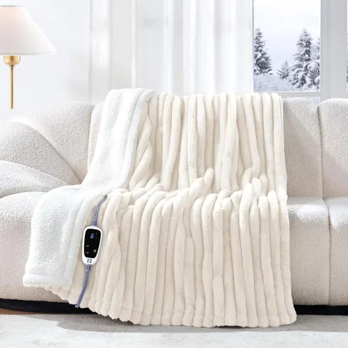 Sealy - Manta eléctrica con calefacción tamaño 50"*60 pulgadas, súper acogedora de pelo sintético a Sherpa reversible con 6 niveles de calefacción y