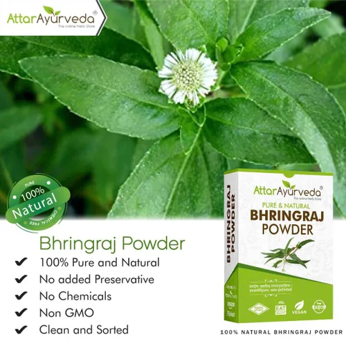 Miniatura 3 de Polvo natural de Bhringraj para cabello sano, apoya la fuerza del cabello y el cuidado del cuero cabelludo, hierba Bringaraja pura, sin aditivos ni