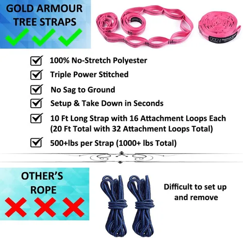 Miniatura 3 de Gold Armour Hamaca de camping – Hamaca doble XL, hamaca portátil, accesorios de camping, equipo para exteriores e interiores con correas de árbol