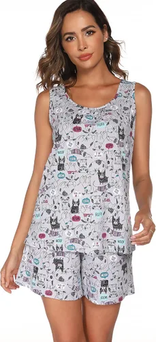 Miniatura 3 de ENJOYNIGHT - Conjunto estampado de pijama con parte superior sin mangas y pantalones cortos, para mujer