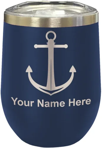 Miniatura 15 de LaserGram Vaso de vino de acero inoxidable de doble pared, ancla de barco, grabado personalizado incluido (negro)