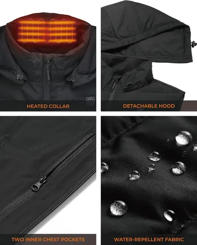 Miniatura 6 de ORORO Upgraded Battery Men's Heated Vest with 90% Down and Detachable Hood, Lightweight Heated Down Vest with Battery Pack