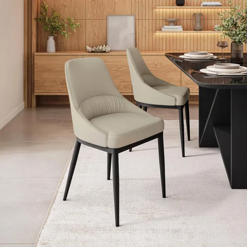 Miniatura 2 de Juego de 2 sillas de comedor sin brazos, sillas de piel sintética gris pardo con patas de metal en un acabado negro, asiento y respaldo tapizados