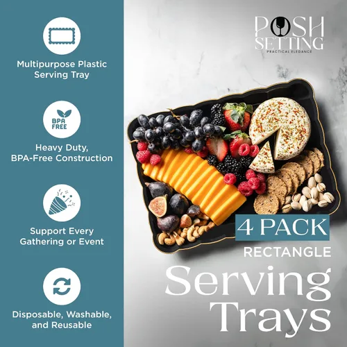 Miniatura 4 de Posh Setting - Bandejas doradas con purpurina para fiestas, platos de plástico de 9 x 13 pulgadas y bandejas de alimentos