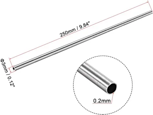 Miniatura 2 de uxcell Tubo redondo de acero inoxidable 304 0.118 in OD 0.008 in espesor de pared 9.843 in de longitud Tubo recto sin costura 2 piezas