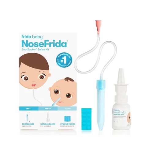 Frida Baby Kit de solución salina, resfriado y gripe, juego de 12 piezas que incluye aspirador nasal NoseFrida para bebé, succionador nasal, aerosol