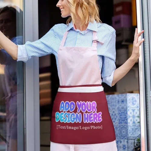 Miniatura 176 de AXKEUDO Delantal personalizado con bolsillos, delantales de cintura para camarera para cocinar en casa, restaurante, servir trabajo