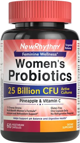 NewRhythm Probióticos vaginales para mujeres, con polvo de piña, vitamina C, equilibrio natural del pH vaginal, apoyo inmunológico y salud