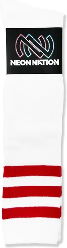 Miniatura 5 de NEON NATION Calcetines de tubo unisex blancos hasta la rodilla con varias rayas