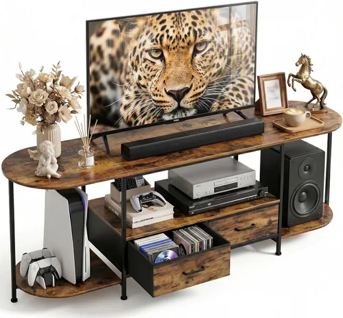 Miniatura 10 de Faesun Soporte de TV de 55 pulgadas para televisores de hasta 55 pulgadas, consola multimedia de borde curvado y centro de entretenimiento con 2