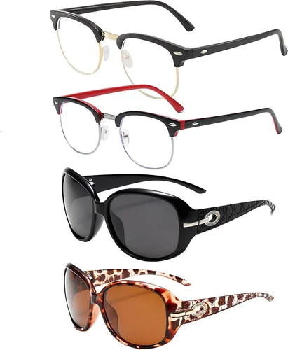 Miniatura 22 de Gafas de montura media Retro con lentes semi sin borde transparentes con bloqueo de luz azul para hombres y mujeres, 3 Pack Mix