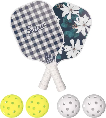 Miniatura 10 de Sonix Aprobado por USAPA Juego de 2 palas de pickleball Juego de pickleball de superficie de fibra de vidrio con 2 raquetas, 4 bolas y bolsa
