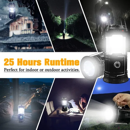 Miniatura 7 de Linterna LED plegable portátil para campamento, XTAUTO ligera, impermeable, solar, recargable, USB, kits de supervivencia para interiores