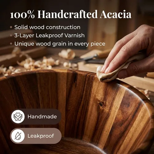 Miniatura 5 de Night Tree Ensaladera grande de madera con tenedores para servir, juego de ensaladera de madera para alimentos o frutas, utensilios magnéticos aptos