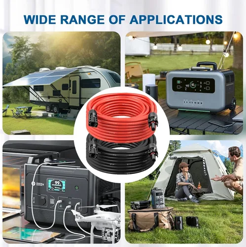 Miniatura 7 de Cable de extensión solar 10AWG de 20 pies – Paquete de 2 cables fotovoltaicos rojos y negros con conectores solares, cobre estañado de 84 hebras