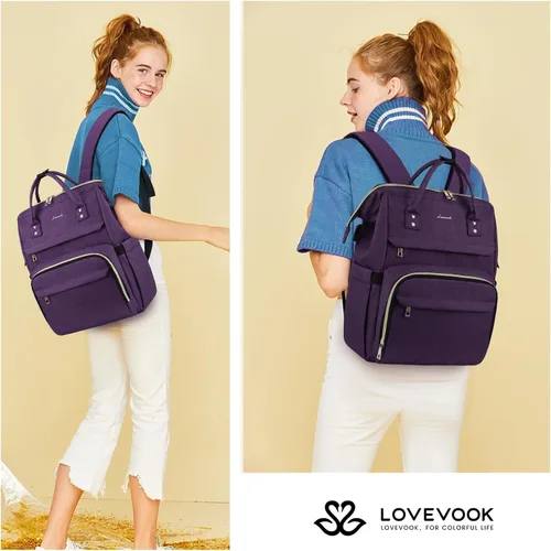 Miniatura 7 de LOVEVOOK - Mochila para laptop de mujer, de negocios, de viaje, bolsa de trabajo, Púrpura oscuro, 15,6 pulg.