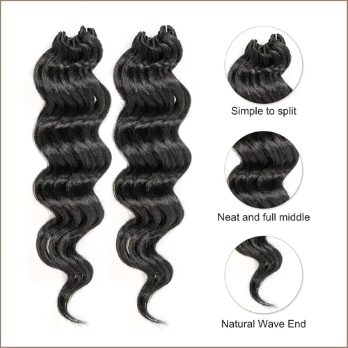 Miniatura 3 de Toyotress Extensiones de cabello de ganchillo de onda marina - 8 pulgadas, 8 paquetes, trenzado natural negro de onda marina, extensiones de cabello