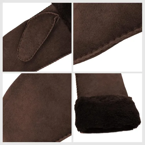 Miniatura 5 de Surblue Manoplas de gamuza de oveja de invierno para hombre, piel de oveja de alta calidad, cálido puño grueso forrado de lana de cordero