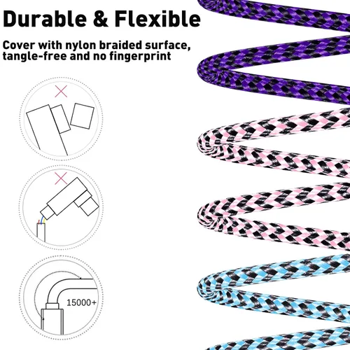 Miniatura 4 de Cable de carga para iPhone, cable Lightning de 6 pies, 3 unidades, cable de carga largo para iPhone 11, cargador para iPhone 6 pies