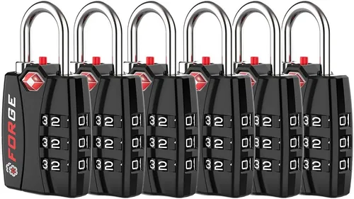 Forge Cerraduras de equipaje aprobadas por la TSA, paquete de 6 unidades, color negro, cerradura de combinación pequeña con cuerpo de aleación de