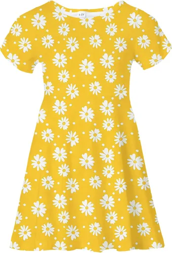 Miniatura 16 de Vestidos para niñas con estampado lindo, de manga corta, vestidos casuales de verano para niñas de 4 a 10 años