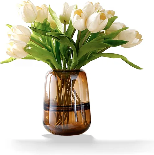 Jarrón minimalista moderno, florero de cristal, florero, florero, florero, florero seco (ámbar)