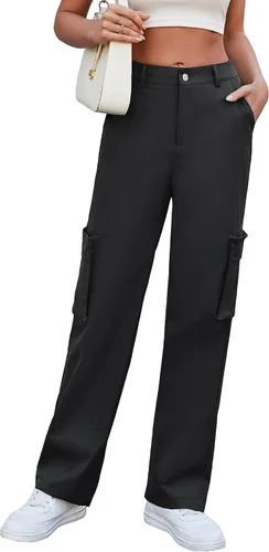 ETOSELL Pantalones cargo de cintura alta para mujer, pantalones casuales de pierna ancha, elásticos, Y2K Streetwear con 6 bolsillos