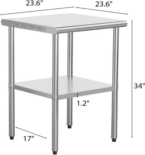 Miniatura 2 de ROVSUN Mesa de acero inoxidable de 24 x 24 pulgadas para preparación y trabajo, mesas de trabajo comerciales y estaciones de trabajo, mesa de metal