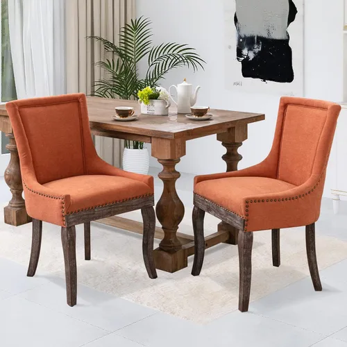 Miniatura 7 de Juego de 2 sillas de comedor, sillas tapizadas de cocina y comedor, sillas de tela gruesa con patas de madera maciza de tonos neutros, cabeza