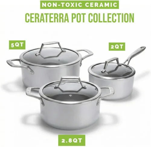 Miniatura 8 de TECHEF - CeraTerra Collection, cacerola antiadherente de cerámica de 2 cuartos con tapa de vidrio (sin PTFE, PFAS ni PFOA), fabricada en Corea