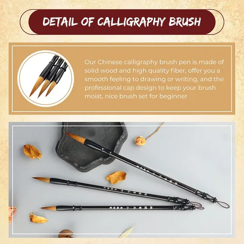 Miniatura 5 de 3 piezas de caligrafía china cepillo de escritura Sumi cepillo de dibujo tradicional chino bolígrafos de madera acuarela pincel para principiantes