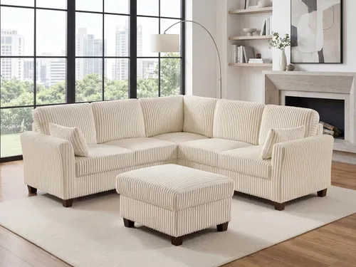 Miniatura 15 de VANOMi Sofá modular, cómodo sofá con marco de madera maciza de 3 asientos, sofá moderno certificado FSC para sala de estar, beige
