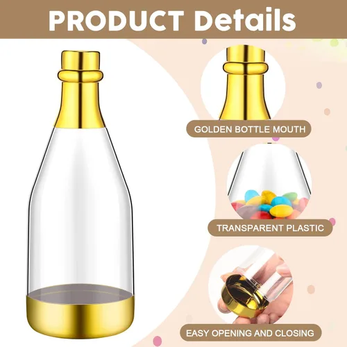 Miniatura 3 de Gerrii 50 frascos metálicos de mini botella de champán con forma de frascos con forma de frascos dorados de plástico para bricolaje, botella