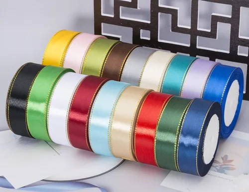 Miniatura 7 de YASEO Cinta de satén negra de 25 yardas y 1 pulgada con bordes dorados, cintas de tela con borde dorado para envolver regalos y manualidades
