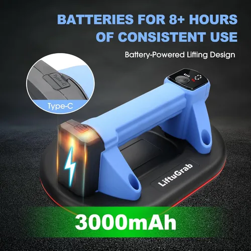 Miniatura 4 de Ventosa eléctrica con capacidad de carga máxima de 551 libras, base de 10 pulgadas con pantalla LED para succión Batería de 2000 mAh Carga tipo C